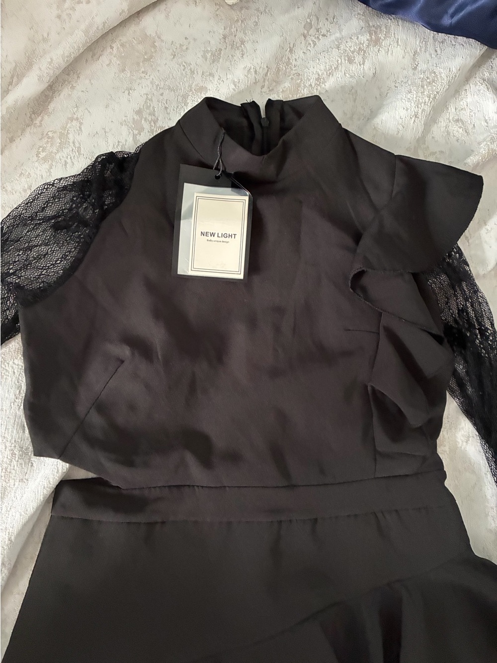 Black Long-Sleeve Ruffle Detail Dress